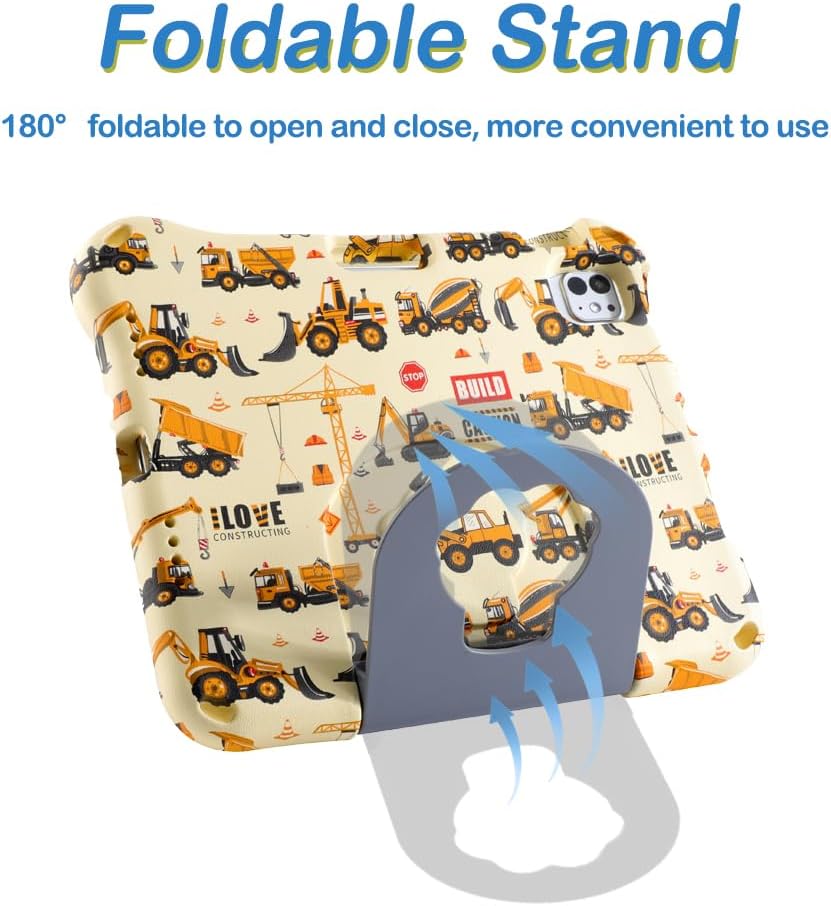 Excavator Kid Tablet Case for iPad 11 A16 iPad 10 11 inch 11th 10th Generation Case for boy Toddler Kids Light EVA Shockproof Kid-Friendly Drop Protection Cover with Stand Handle Yellow image 2