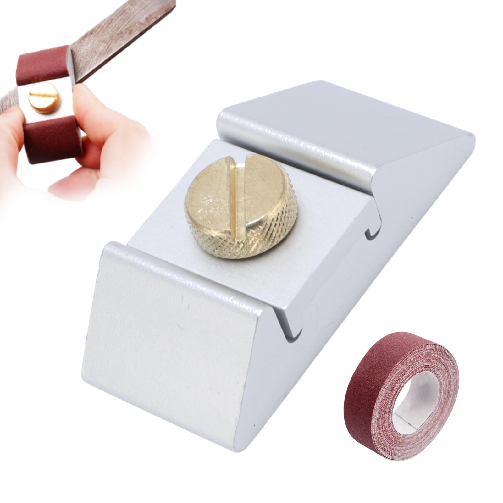 Mini Sandpaper Holder, Micro Hand Sander Paper Holder Aluminum Alloy Sandpaper Block, Handheld Detail Finger Sander Holder with 80 Grit 6mx25mm Sand Paper Roll for Wood, Metal Curved Surfaces