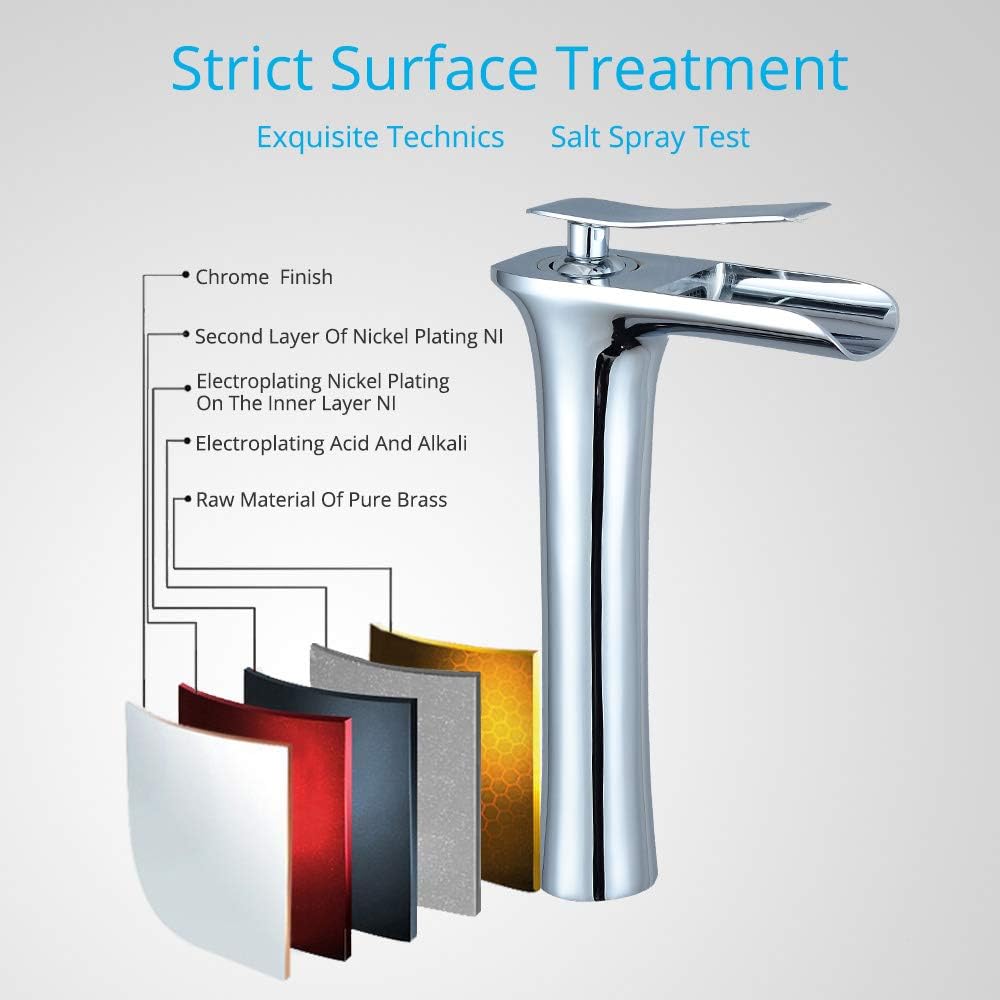 Greatest Product Wovier Chrome Waterfall Bathroom Sink Faucet with Supply Hose,Single Handle Single Hole Vessel Lavatory Faucet,Basin Mixer Tap Tall Body Commercial Get Special Price Wovier Chrome Waterfall Bathroom Sink Faucet with Supply Hose,Single Handle Single Hole Vessel Lavatory Faucet,Basin Mixer Tap Tall Body Commercial