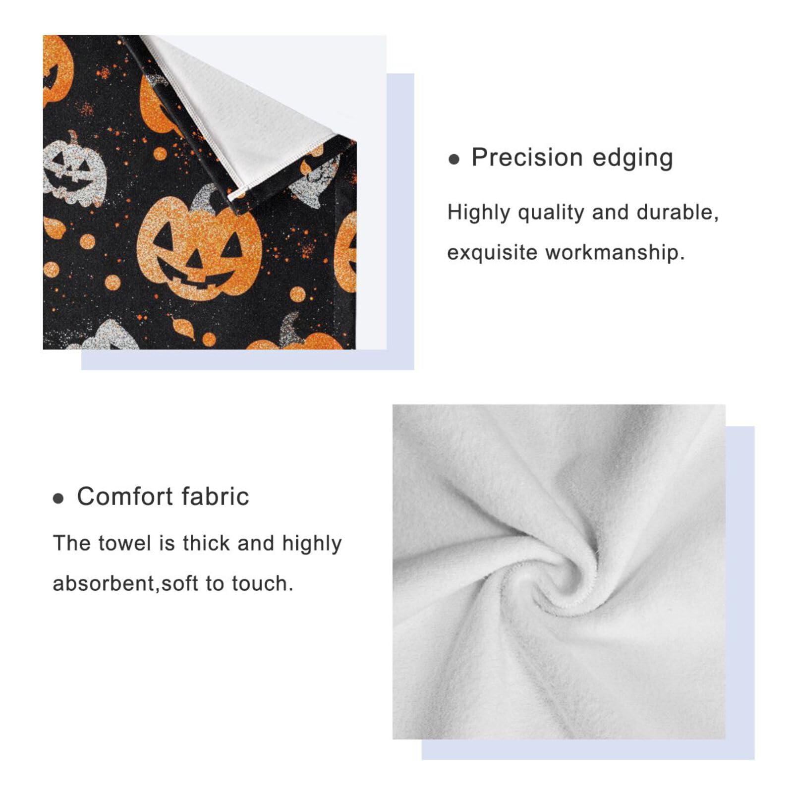 Halloween błyszczące dynie czyszczenie ręczników do twarzy zestaw 3 sztuk, 1 ręcznik kąpielowy 1 ręcznik do rąk 1 myjka do domu kuchni rodziny