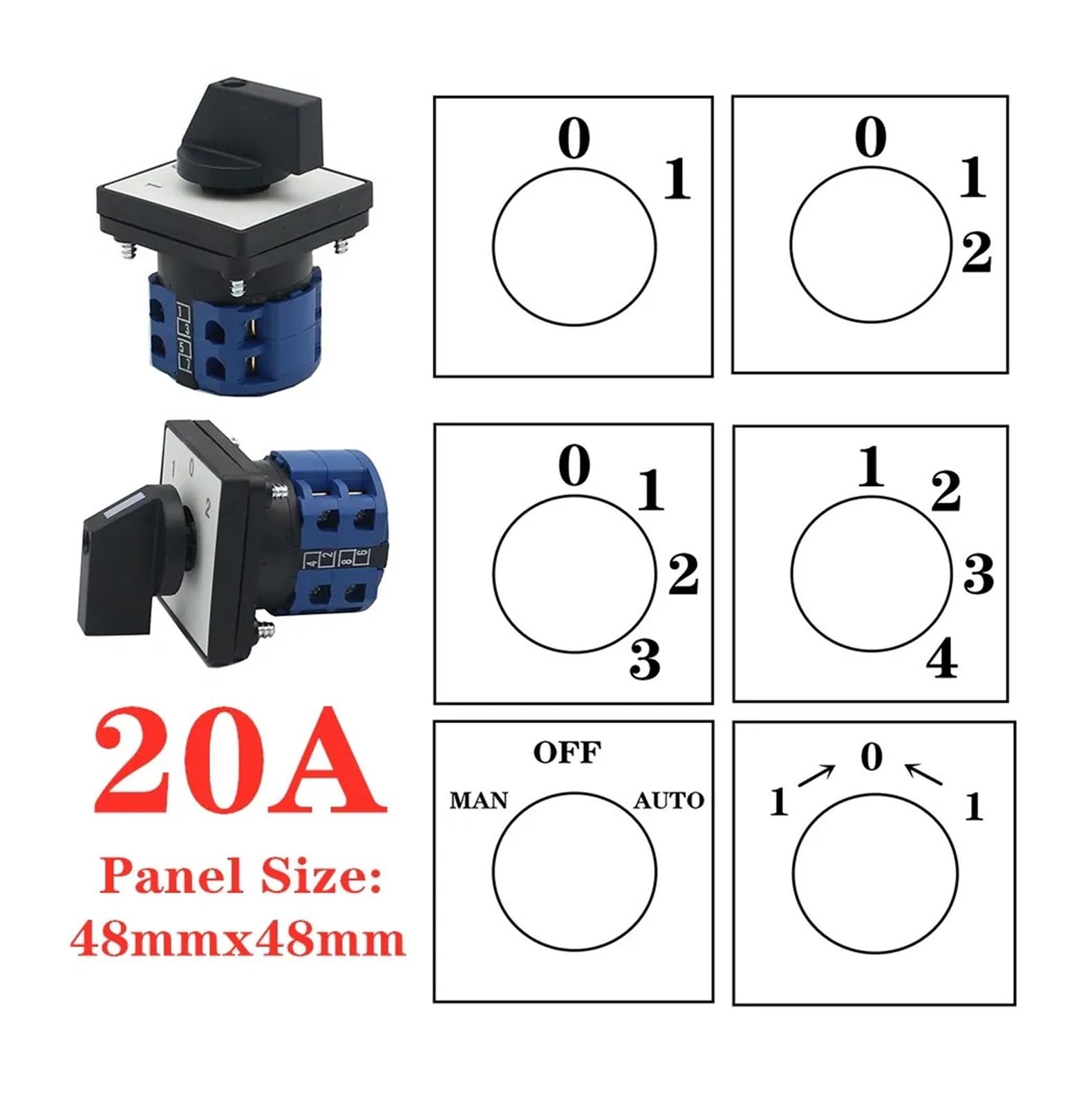 KLVN LW26-20 Series Electric 2/3/4 Position 8 Terminals Rotary Cam Changeover Switch with Screws Useful Tool 660V 20A (Color : MAN-OFF-AUTO, Size : 7P-28 Terminals)