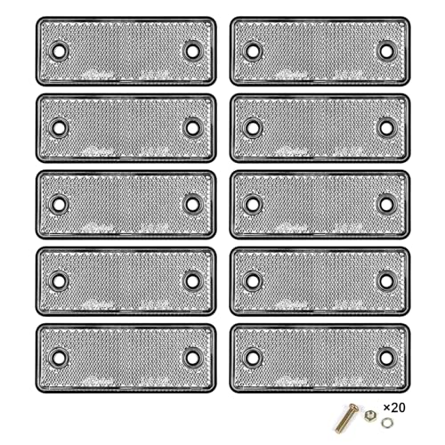 Yinaolan 10 Pack White Screw on Rectangular Reflectors, E11 Approval Road Safety Gate Posts Rear Reflectors for Trailer Caravan Truck Tractor Boat Lorry Motorcycle Fence Gate Post