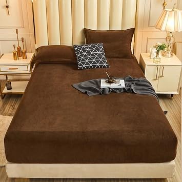 Wnter Milk Velvet Fitted Sheet Elastic Mattress Cover Bedspread Double Bed bedsheet,Brown,90x190x30cm 1pc