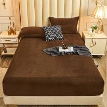Wnter Milk Velvet Fitted Sheet Elastic Mattress Cover Bedspread Double Bed bedsheet,Brown,90x190x30cm 1pc