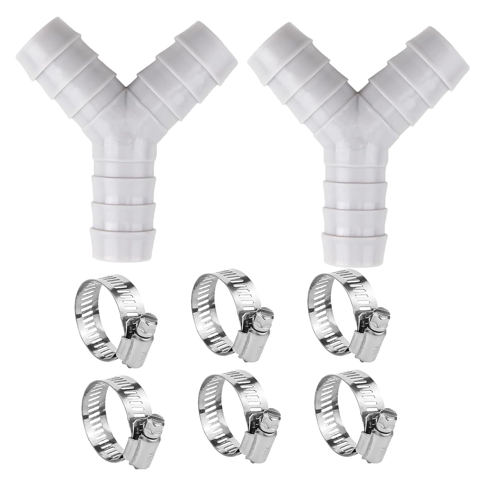 KinetiCore 2 Sets Y-Type Washing Machine Waste Splitter, 20mm Waste Pipe Connector with 6 Hose Clamps, Universal Drain Hose Adapter for Washing Machine, Dishwasher & Kitchen Appliances