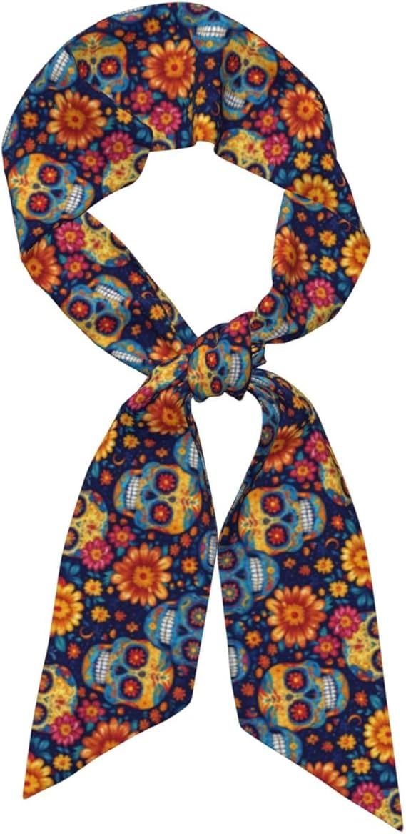 Blue and Pink Butterfly Women's Head Scarf Thin Long Neck Scarves Fashion Hairband Waistband Purse Scarf