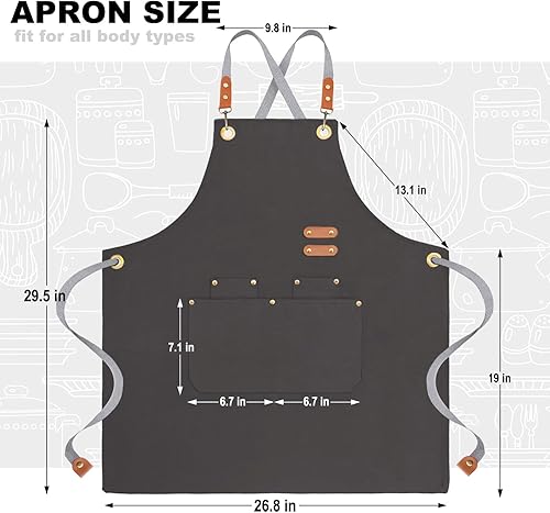 Miniatura 2 de Delantal de chef con pechera para hombre y mujer, correas cruzadas en la espalda con 4 bolsillos para cocina, jardinería, trabajo