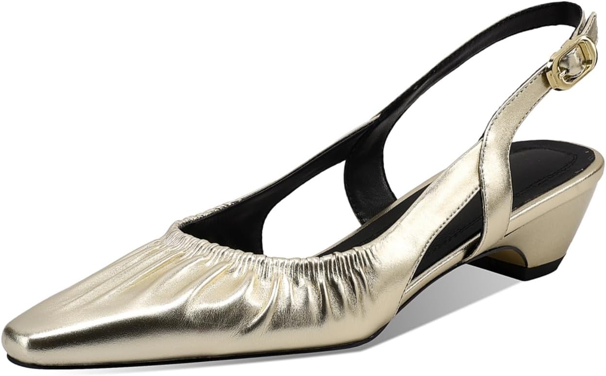 TinaCus Ruched Genuine Leather Women's Slingbacks Handmade Pointed Toe Low Heel Sandals