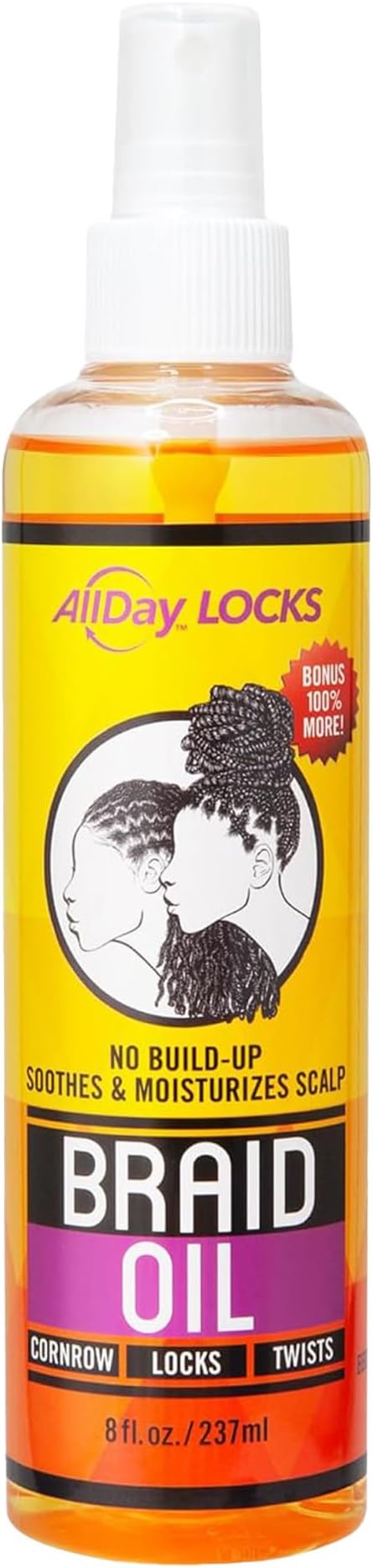 AllDay Locks Braid Oil - Spray On Hair Oil for Braid & Scalp Care, for Men and Women, Moisturizing and Strengthening Treatment, Hair Oil for Dry Scalp and Tension Relief - 8 oz Bottle