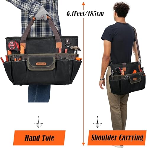 Miniatura 8 de WELKINLAND Bolsa de herramientas para electricista de 42 bolsillos, bolsa de herramientas superior abierta de 16 pulgadas, bolsa de herramientas de
