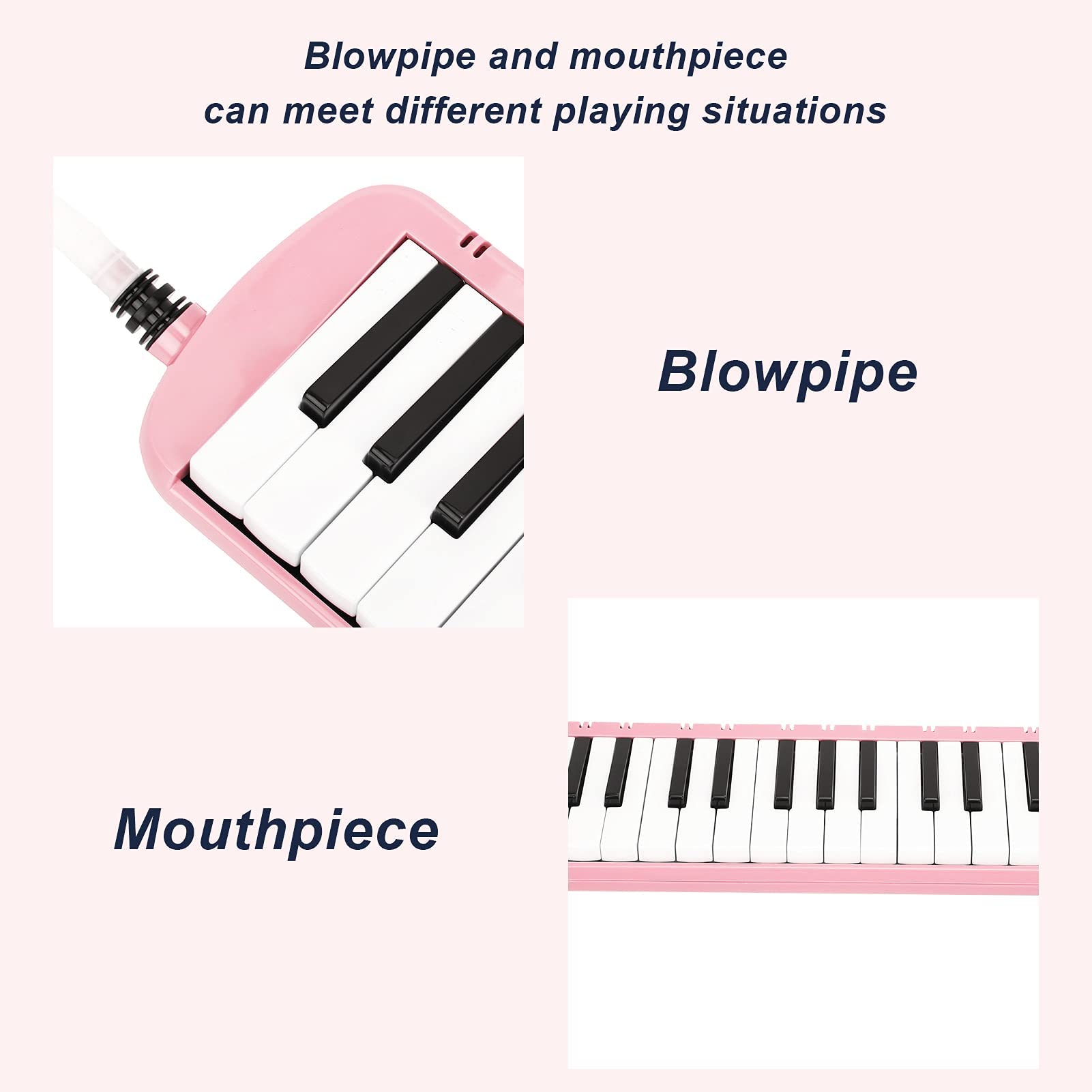 Melodica 37 Tasten Tastatur Melodica Blasmusikinstrument für Anfänger Professionelles Training (Rosa)