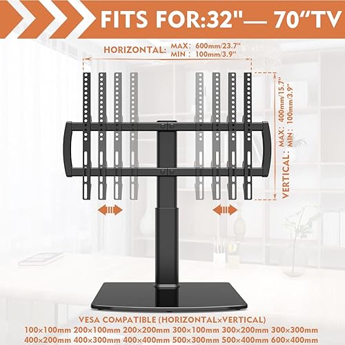 Miniatura 6 de Soporte universal de mesa para TV con soporte de pared para 32 a 70 pulgadas con 4 niveles de altura ajustable, base de vidrio templado resistente,