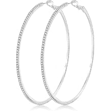 925 Sterling Silver Earrings Large Rhinestone Hoop Earrings Big Cubic Zirconia Hoop Earrings Thin Rhinestones Round Hoop Earrings for Women 20/30/40/50/60/70mm Sparkly Hoops With Crystals for Womens
