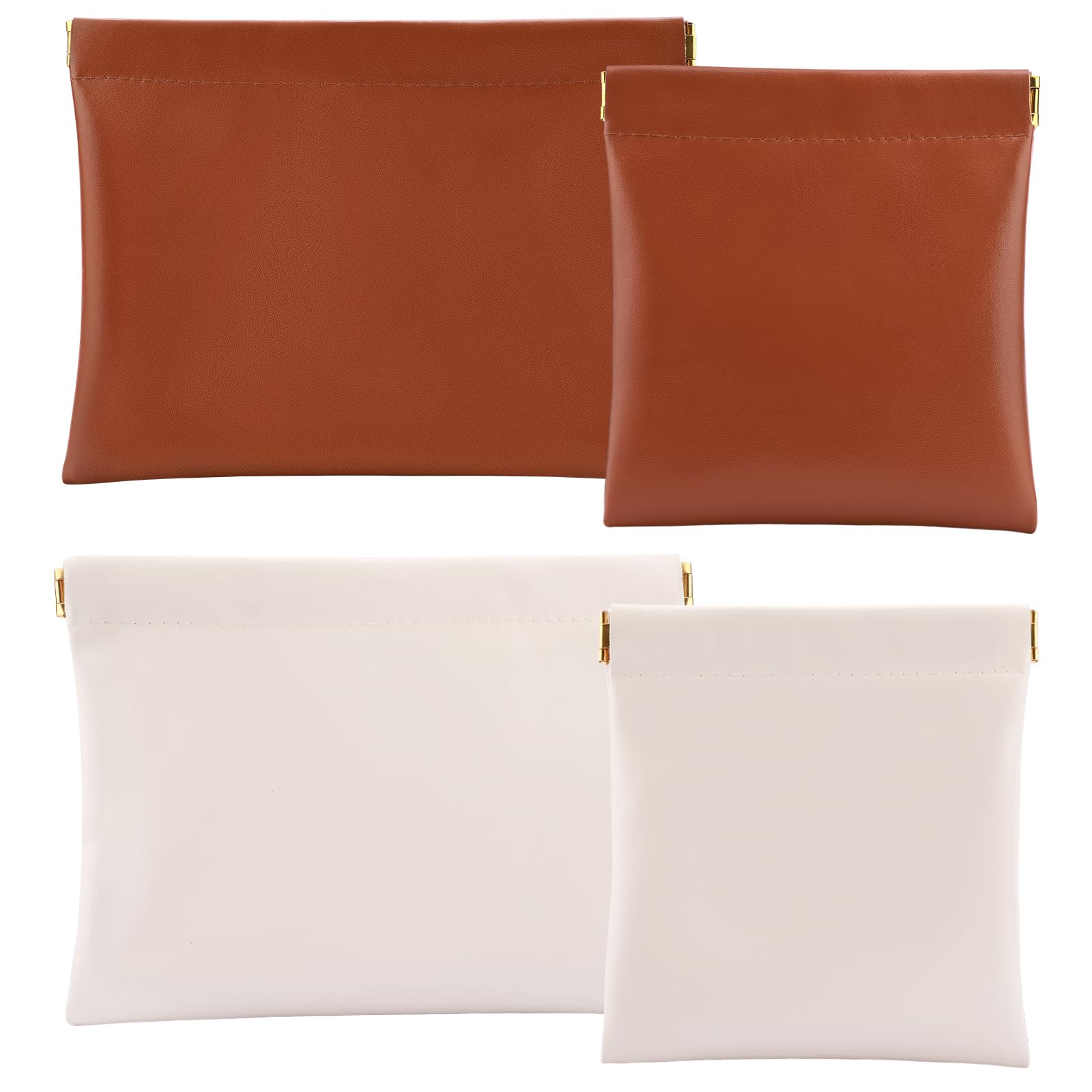 4 mini trousse da donna in pelle di agnello, per trucchi da donna, in pelle di agnello, portamonete da donna, mini trousse da viaggio (marrone, crema), Marrone-Crema, Semplice ed elegante