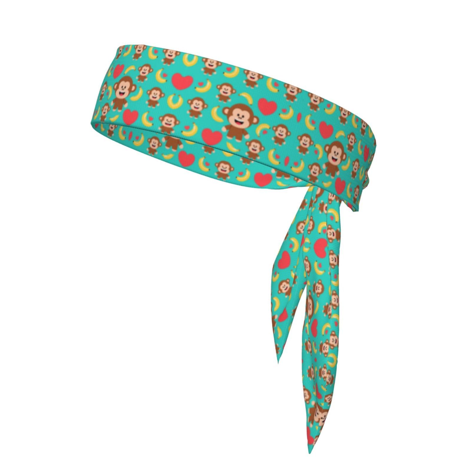 Women Monkey Love Banana Headband Yoga Hair Band Sweat Band Beauty Skinny Neck Scarves Headdress for Party Running