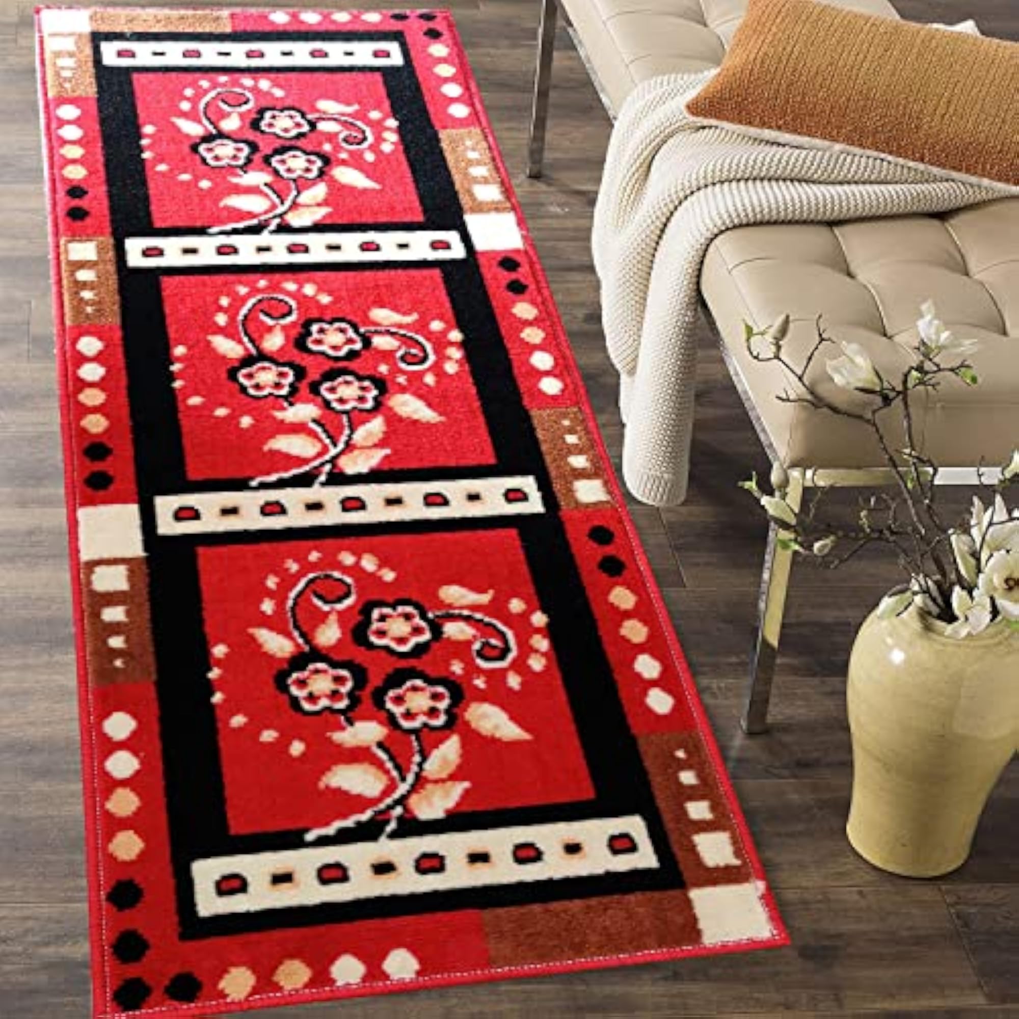 Solid Art Deco Rugs for Bedside Runner, Living Room & Kitchen