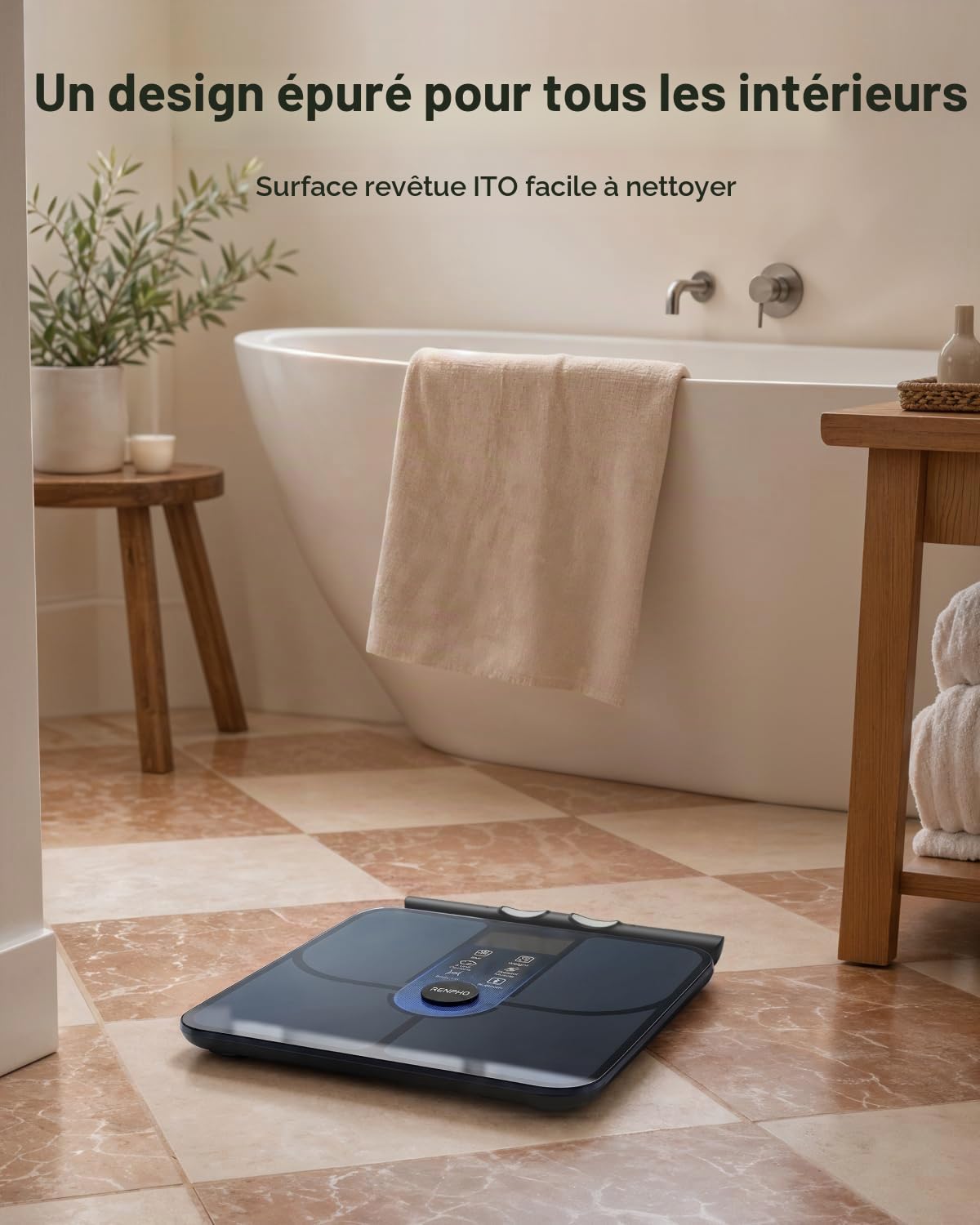 RENPHO MorphoScan Lite, Balance Impédancemètre 8 Électrodes avec Poignée | Balance connectée 8 électrodes BIA, plus de 50 données, profils automatiques, écran 7 jours, Bluetooth, 180 kg