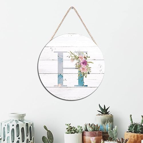 Vista 56 de Welcome Sign Front Decor Initial Letter B Round Wood Sign Monogram Purple Floral Wooden Plaque Blossom Floral 10in Country Wood Hanging Signs for
