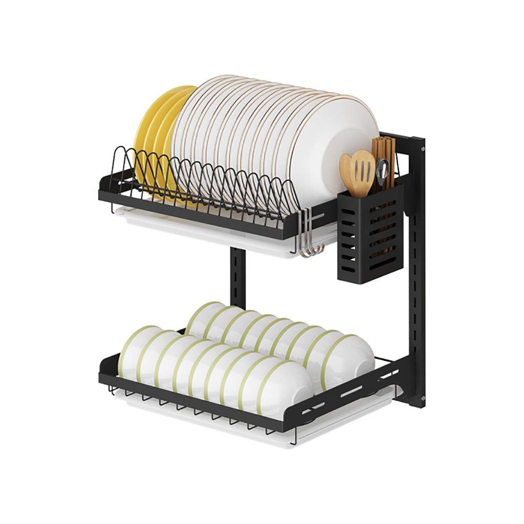 Negro 201 Rack de Desagüe de la Rejilla de la Rejilla Del Plato de Cocina de Acero Inoxidable 201 con Jaula de Palillos, 3 Ganchos - 2 Capas / 3 Capas./2 Capa