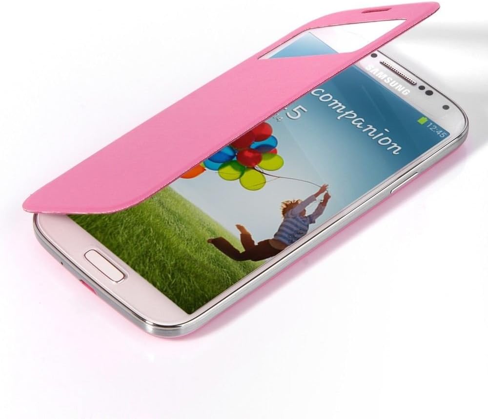 (Pink) Cell Accessory Shack (CAS) FLIP PU Leather CASE Cover Smart Wake View For SAMSUNG GALAXY S4 S IV i9500