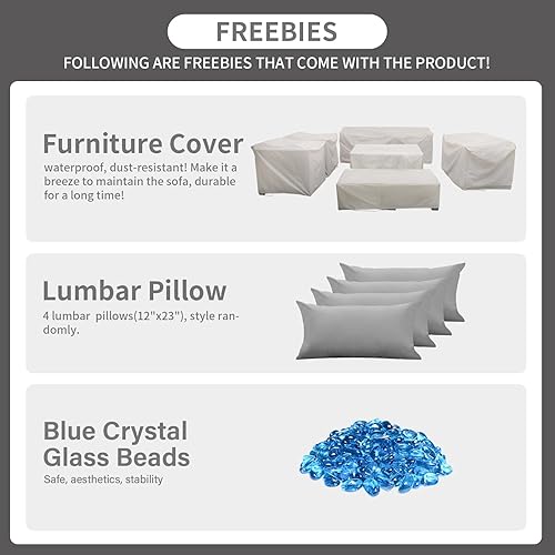 Miniatura 6 de Rattaner - Juego de 7 piezas de muebles de exterior, juego de muebles de patio con sofá de patio de 45 pulgadas con fogata, mesa de fogata de Gris