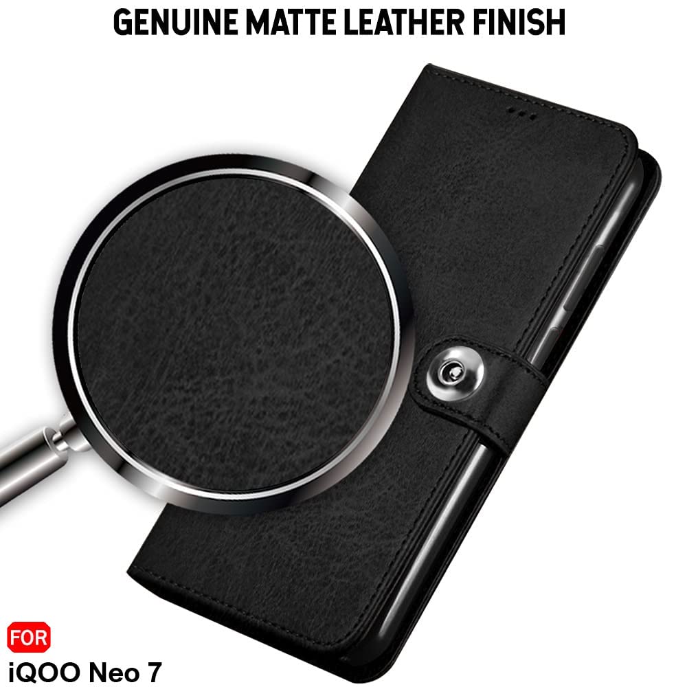iQOO Neo 7 Flip Cover - Genuine Leather Style -3