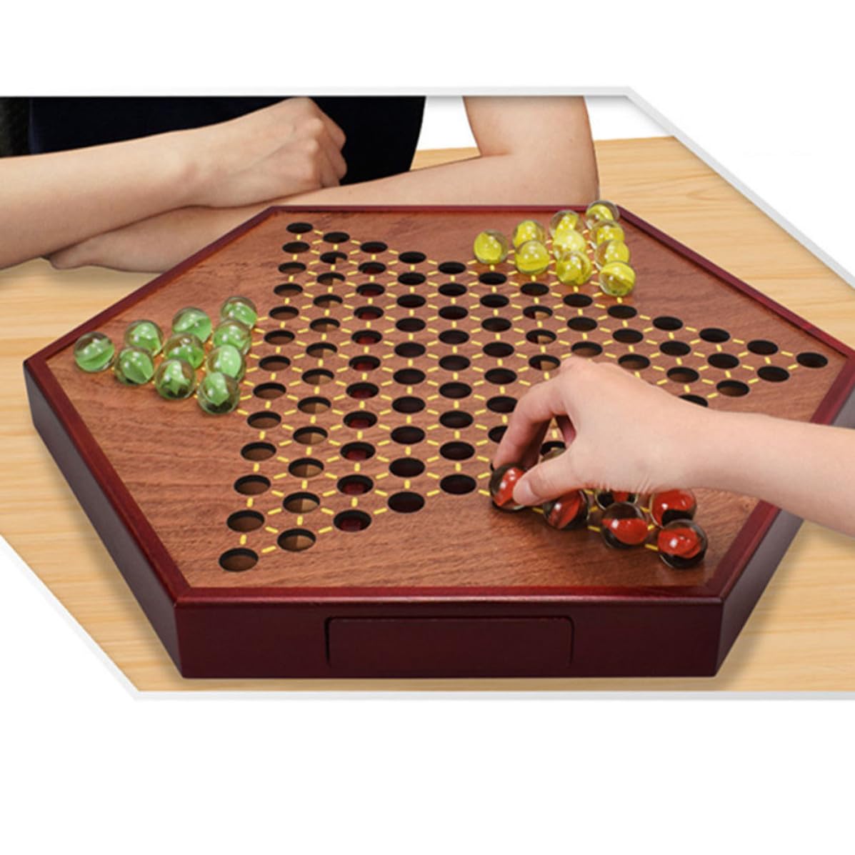 Dama Cinese in Legno Esagonale con Cassetto, Set da 1 Pezzo | Dama Cinese Legno, Tavola Esagonale Marrone con Cassetti, Gioco di Società per Famiglia