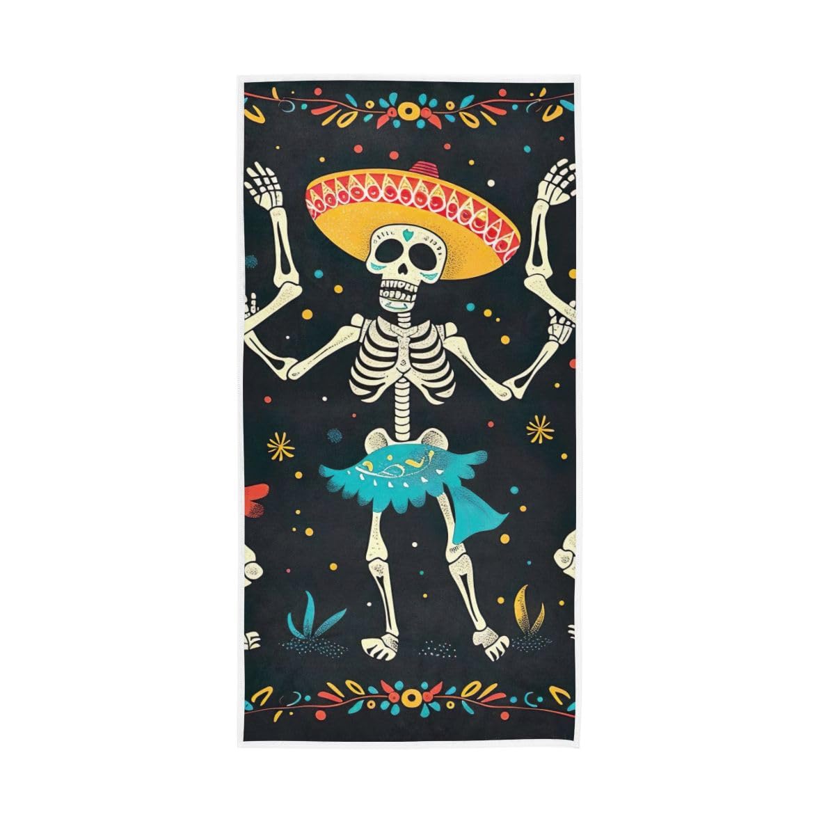 HUYGD Cinco De Mayo Dancing Skeletons Hand Towels, 15 x 30 Inches, Soft Highly Absorbent Towels for Bathroom Gym Hotel