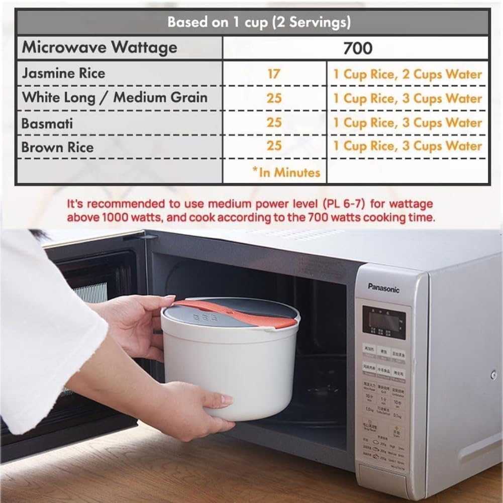 Cocedor de arroz para microondas, olla para pasta con colador, juego de utensilios de cocina para microondas de 2 L para arroz, pasta, verduras, quinua, avena, ramen antiadherente (naranja) 6