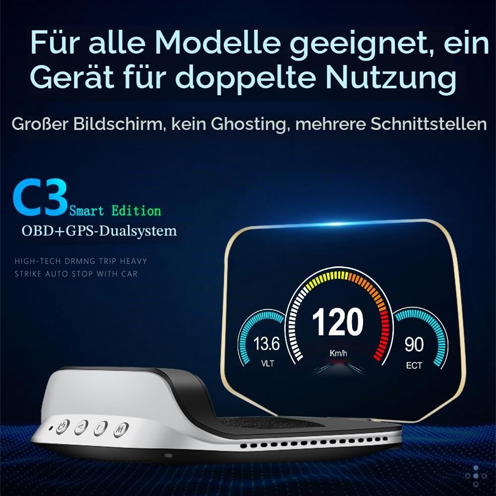 Dual System Auto HUD C3 OBD & GPS Auto Head Up Display Digital Tachometer Multifunktions In-Car Dashboard mit mehreren Alarmfunktionen