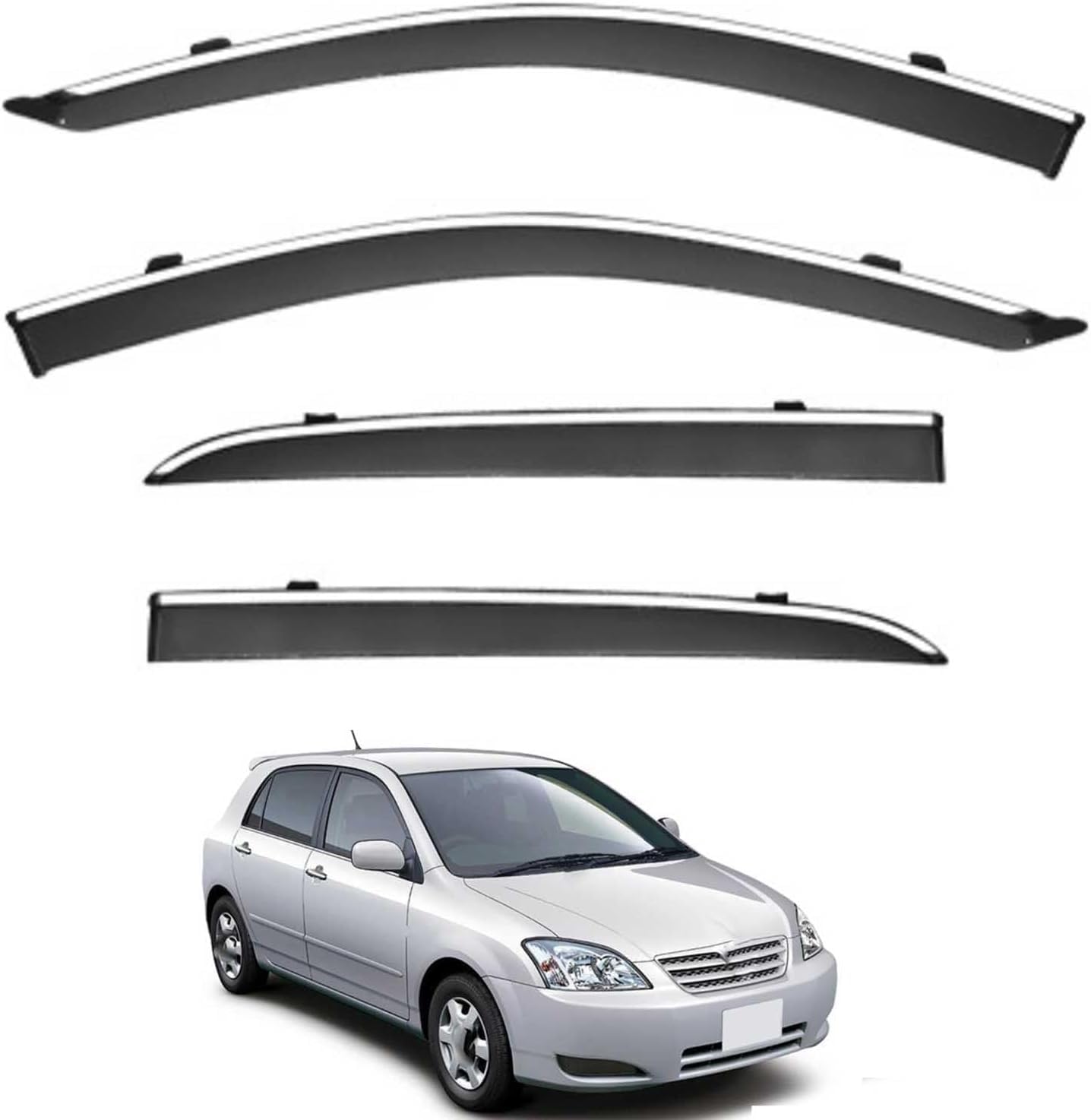 Acwyahso Normal Rain Guards Wind Deflectors For Toyota Allex Hatchback Mk9-E120 2002-2006, 4Pcs Vent Visors, Allows Fresh Air & Keeps Rain Out, No-Drill Install