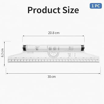 30cm Rolling Parallel Ruler, Metric & Imperial Scale for Drafting