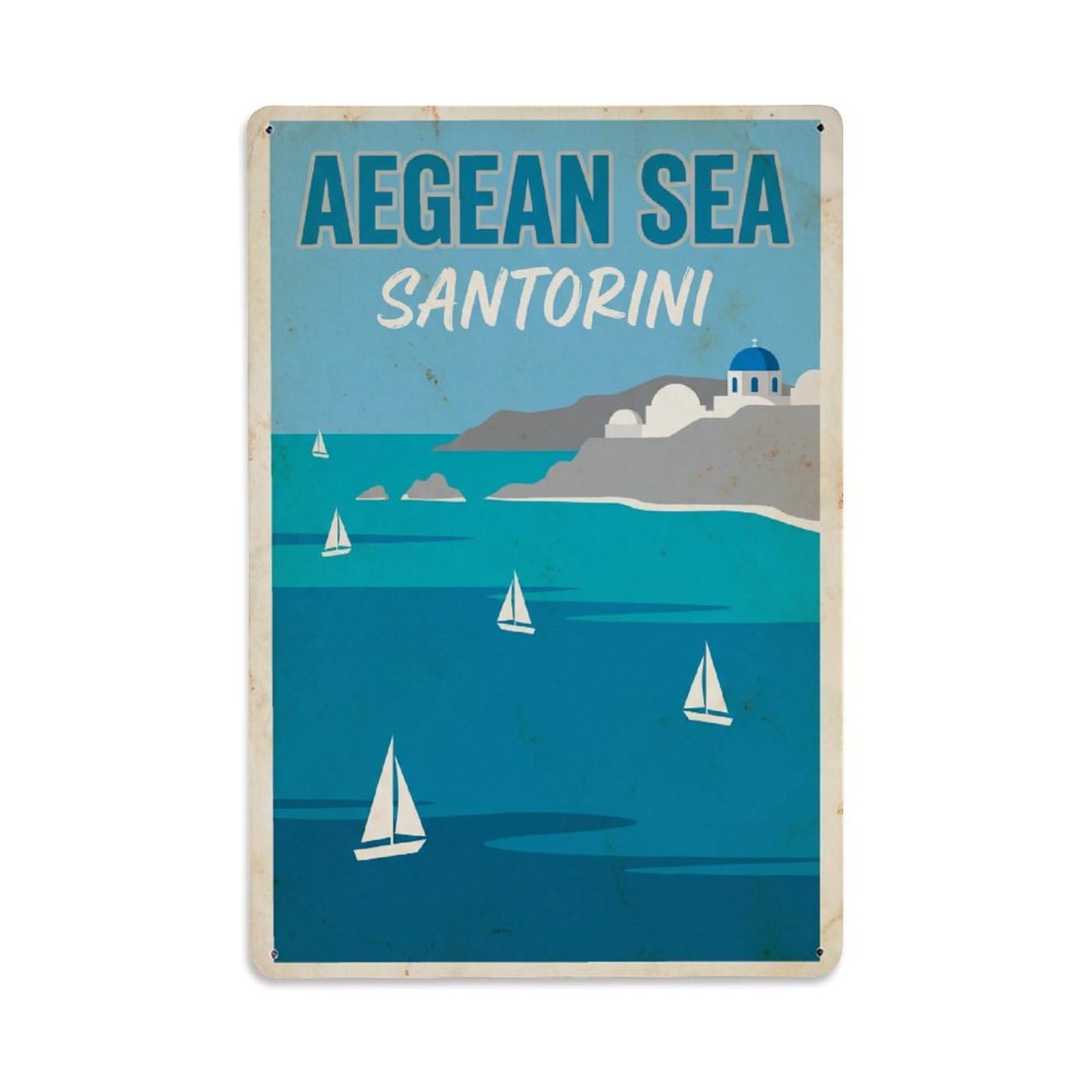 Vintage Travel Aegean Sea Santorini View Metal Tin Sign