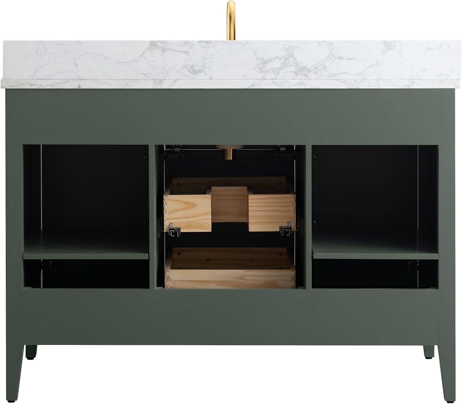 Vanity Art 48 inch Bathroom Vanity with Single Sink & Ceramic Top, Solid Wood Vanity Cabinet with Soft-Closing Doors, Drawers, Vintage Green, Golden Brushed Handware