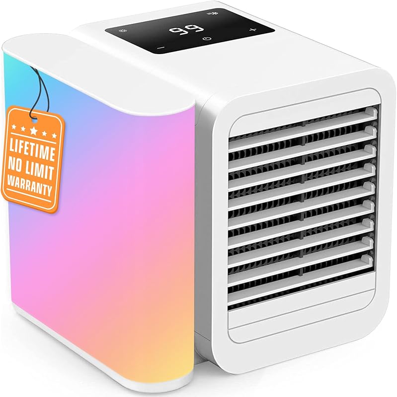Ventilador de aire acondicionado portátil: aire acondicionado, unidad de aire acondicionado | Enfriador de aire evaporativo - Mini enfriador de aire personal con temporizador y unidad de aire acondicionado de 7 luces para dormitorio, habitación, escritorio, oficina (papel blanco)