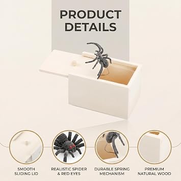 Wooden Spider Scare Box, Creative Wooden Gag Joke Toy with Jumping Spider for Prank Entertainment, Ideal for Parties, April Fools' Day Gifts, and Unique Party Favors