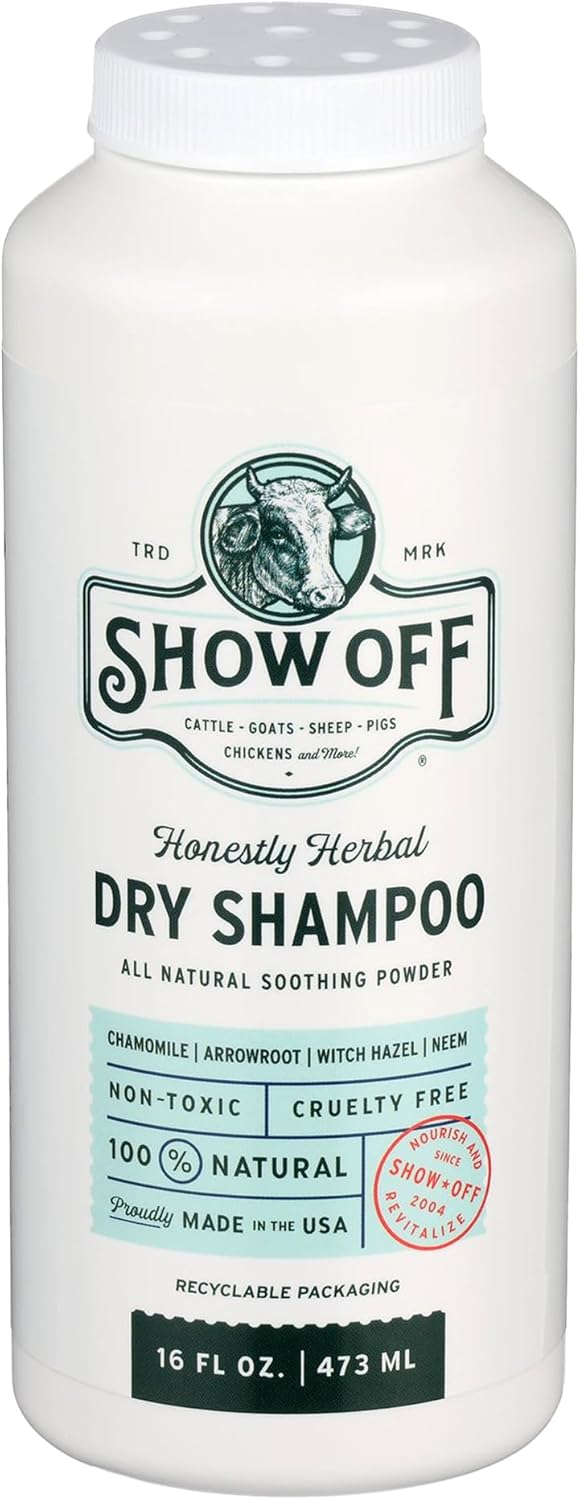 Show Off Dry Shampoo for Animals – Herbal, Talc-Free Formula for Odor Control & Moisture Absorption | Safe for Horses, Dogs, Cattle, Goats, Sheep, Chickens & More | Natural Grooming Powder