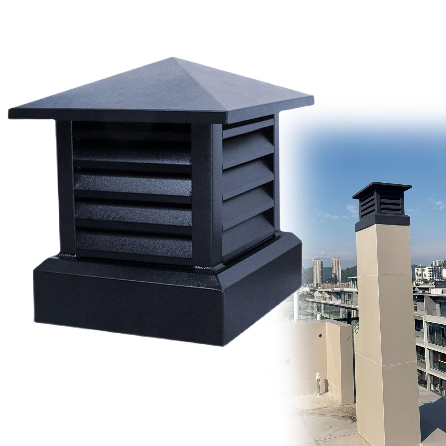 Aleación de aluminio sombrerete de chimenea 9.8 11.8 13.8 in, cortaviento cubierta con parte superior cónica, Louvre Cuadrado chimenea sombreretes de chimenea Sin tornillos para protección de