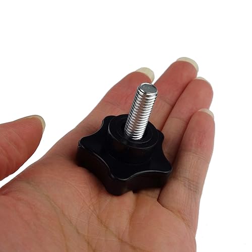 Vista 11 de Paquete de 2 tornillos de ajuste de perilla de mano de estrella de repuesto de rosca negra de 0.315 in (M8 x 1.969 in)