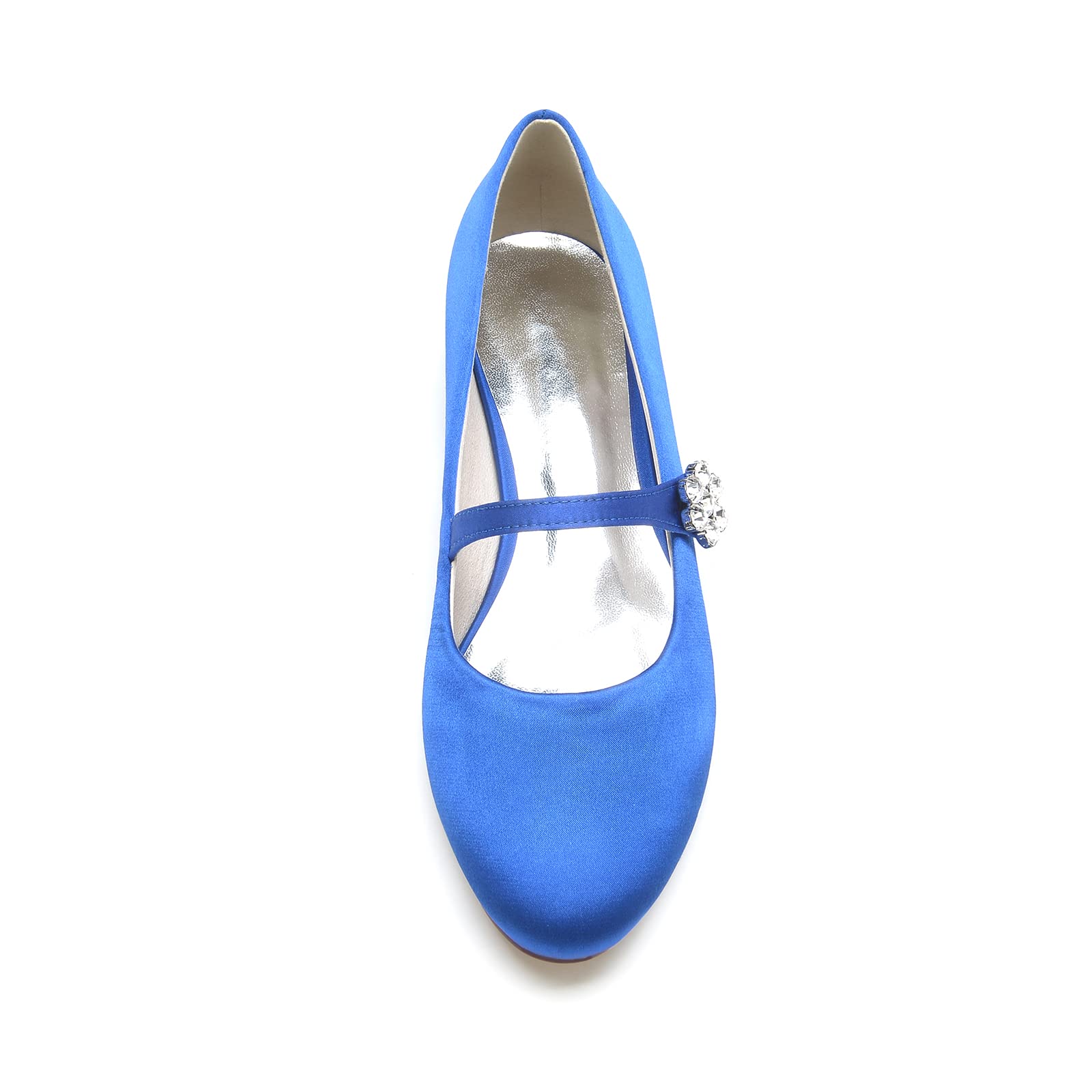 Zapatos Mary Jane para Mujer Planos de Raso, Bailarinas Elegantes con Flor de Brillantes y Tacón Metalizado, Zapatos de Boda o Oficina con Correa para Fiesta y Uso Diario