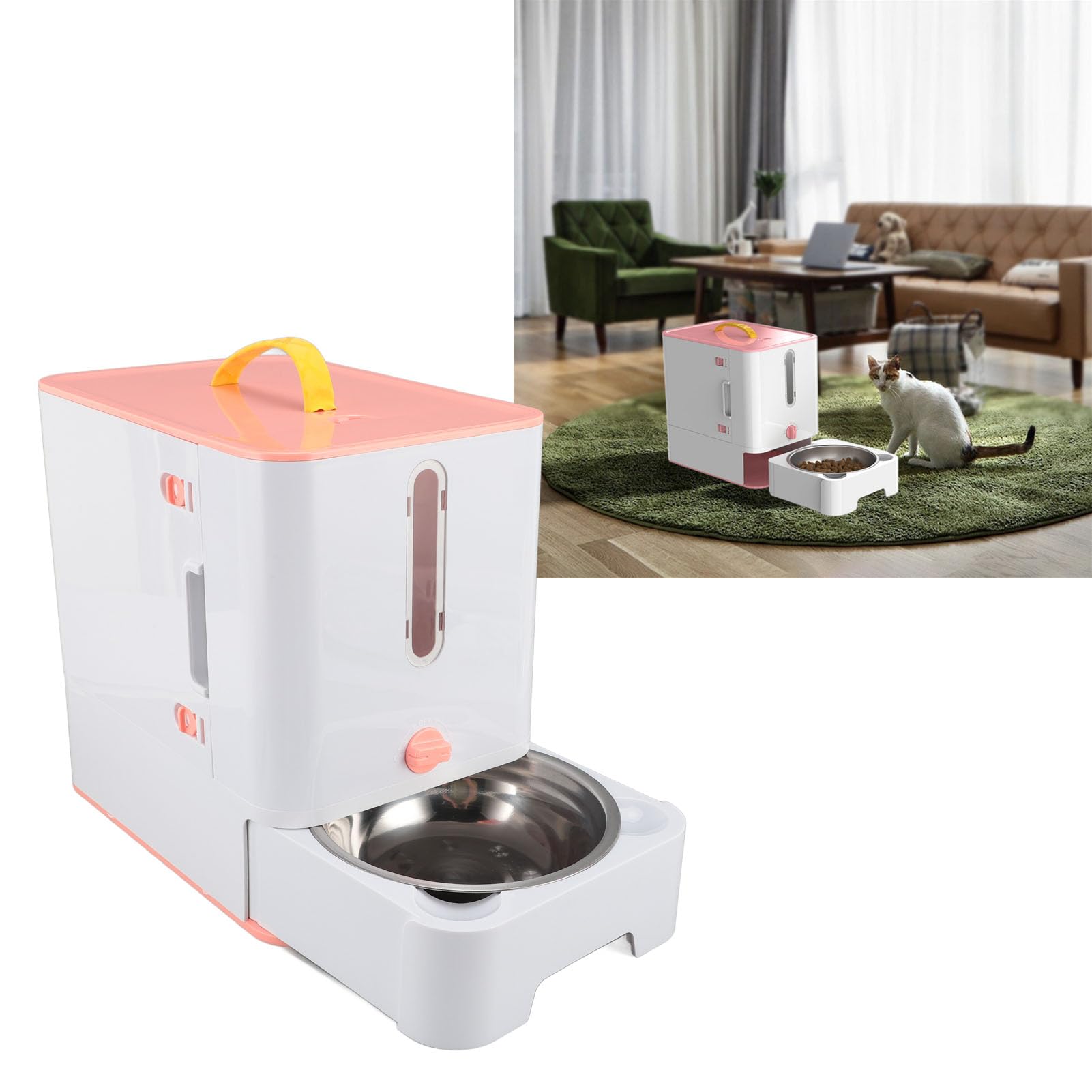 Contenitore per alimenti per animali domestici, dispenser portatile per cibo per cani e gatti, organizer per snack di grande capacità, design compatto salvaspazio, stile semplice per casa