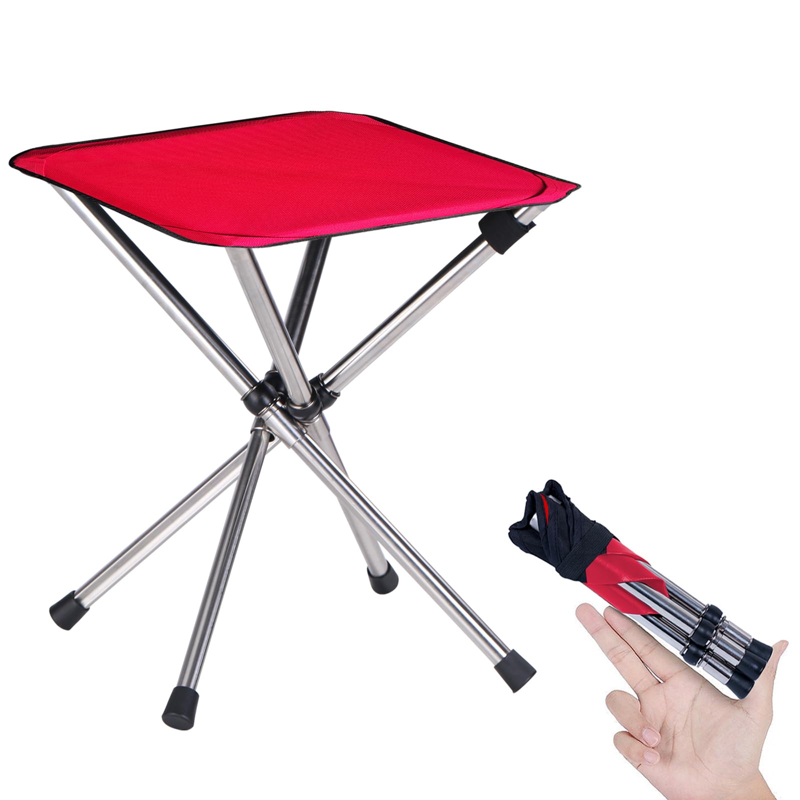 KOKSRY Portable Stool, 13.8 Inch High & 1.32 lbs Small Folding Chair, Telescopic Compact Foldable Stool with Carry Bag for Camping, Hiking, Outdoor