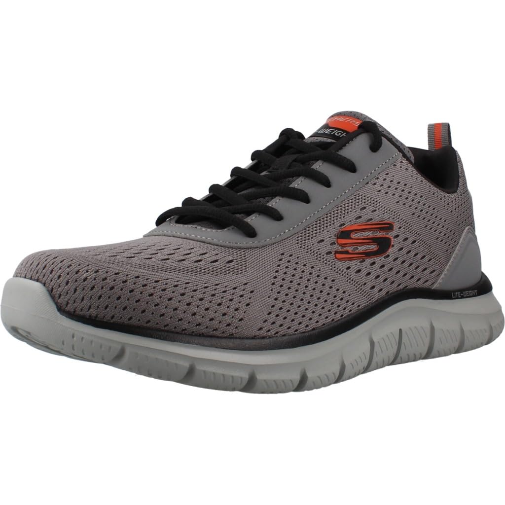 Men's Wide Fit Skechers Track 232758 Leshur Trainers, Charcoal/Orange / 12 / 2E