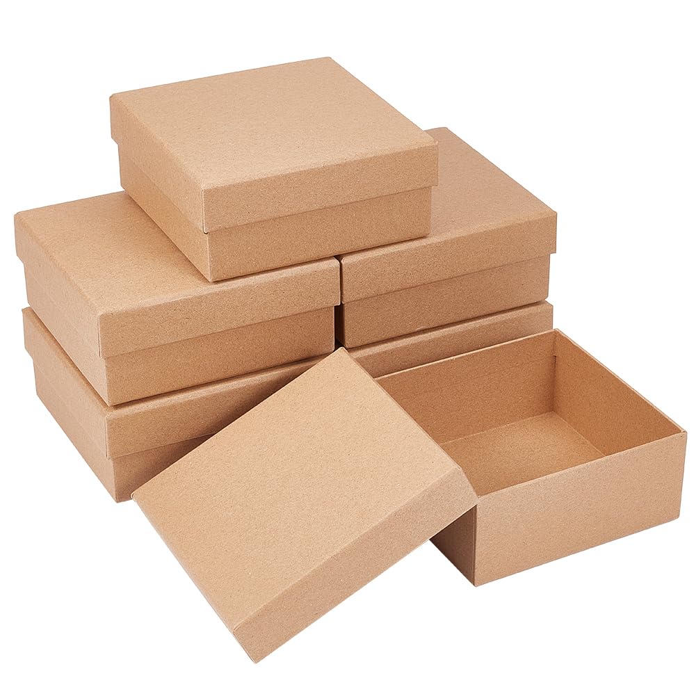 BENECREAT6 Pack Kraft Paper Box, Jewelry Gift Boxes Cardboard  Jewelry Boxes Kraft Case for Necklace Earring Storage, Wedding Christmas