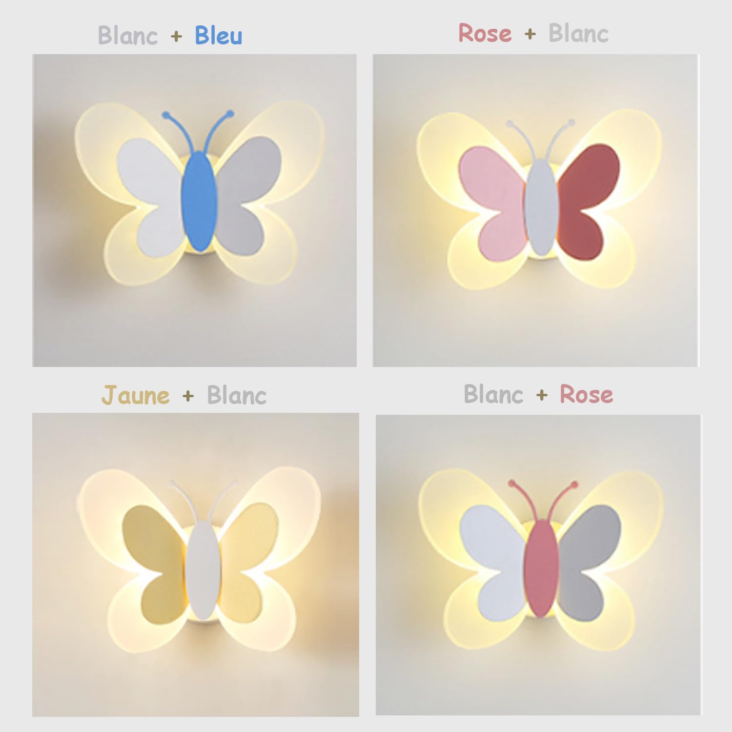 Applique Murale LED 16W Lampe Murale Créative Papillon Appliques Moderne Lumière Chaude Acrylique Veilleuse Chevet pour Chambre Enfant Couloir Escalier