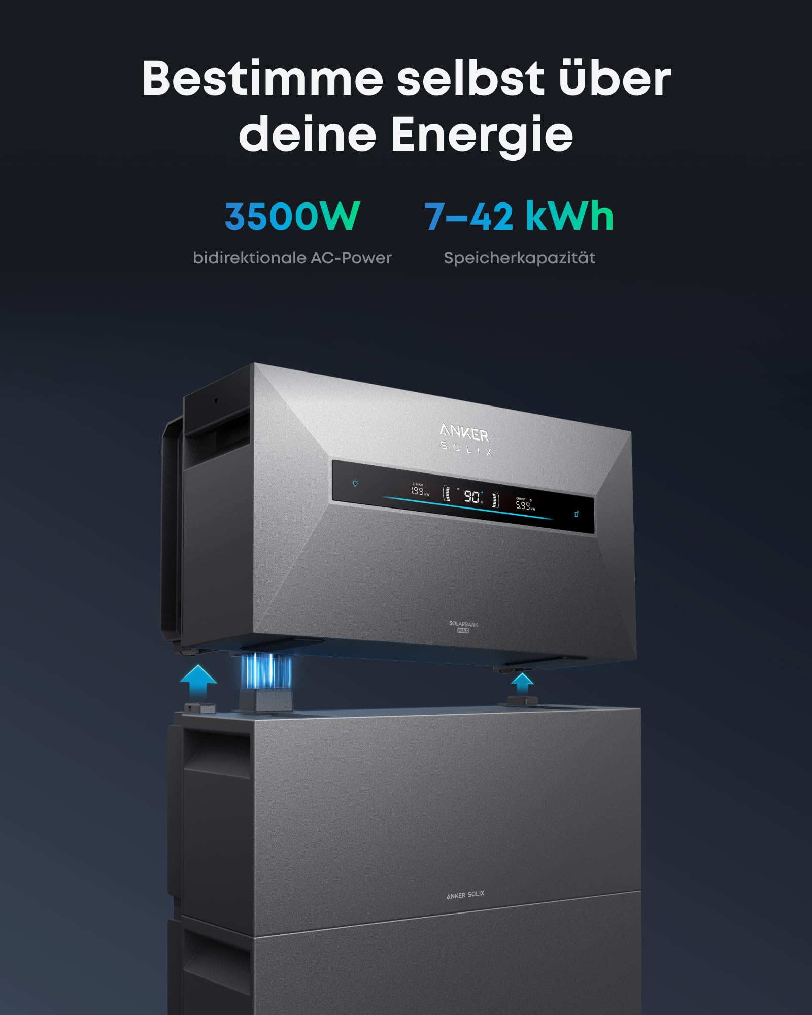 Anker SOLIX Solarbank Max AC, Balkonkraftwerk mit Speicher 7Kwh 3500W, All-in-One Plug&Play Heimspeicher, 10000 Zyklen, 5 Min Installation, Solaranlage mit Wechselrichter