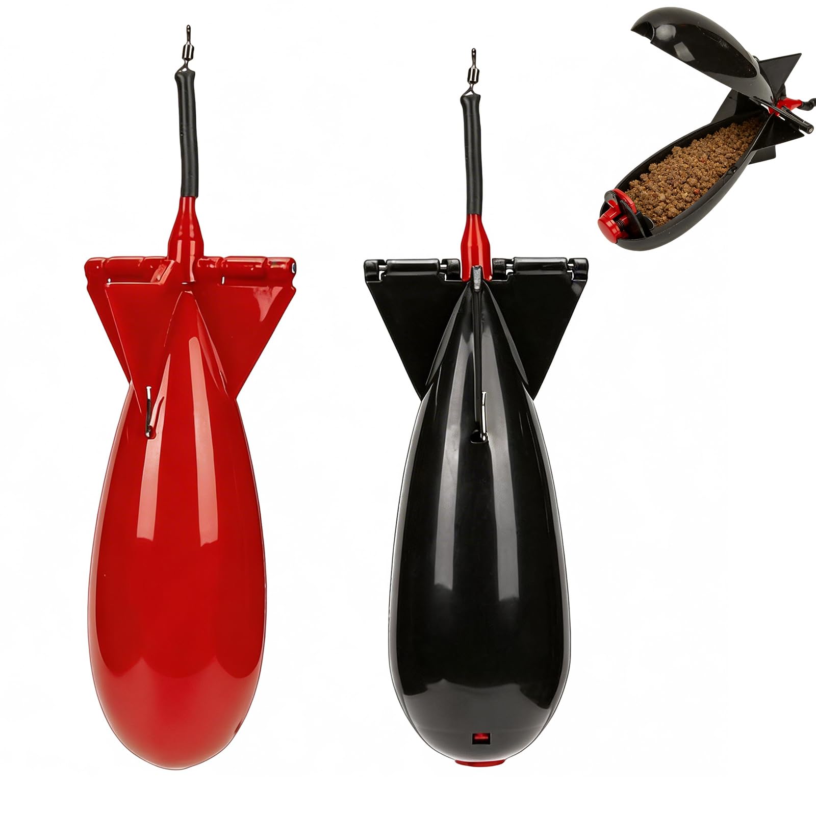 AOQCFS 2Pcs Spod Rocket Feeder, Carp Fishing Tackle Bomb Bait Thrower, Precision Pellet Feeder for Carp Fishing, Heavy Duty (Black & Red)