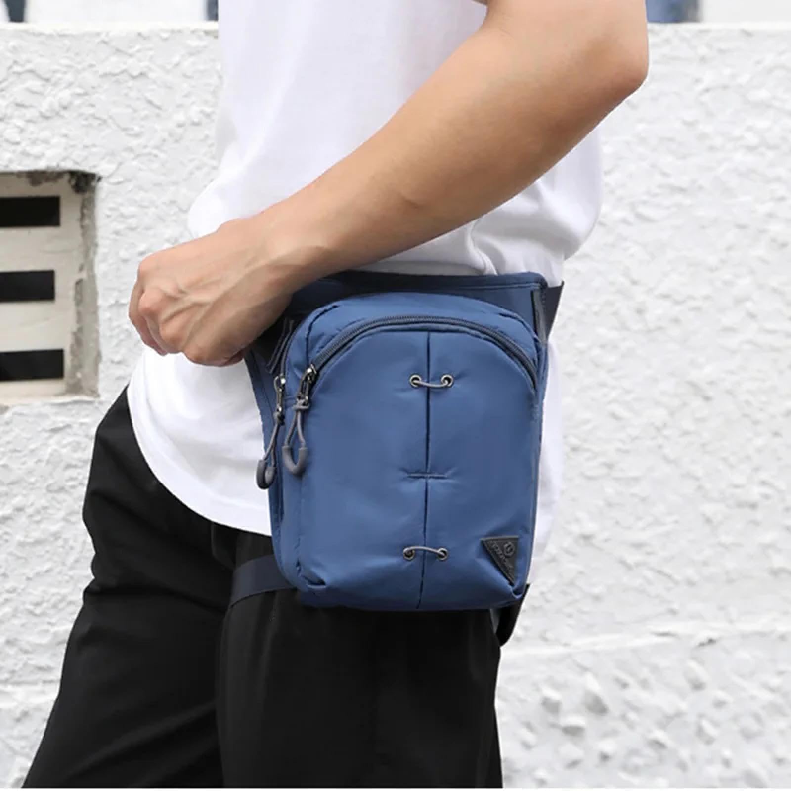 Riñonera Hombre Drop Leg Bag Cintura Viaje Nylon Cinturón Masculino Bolsos De Cadera Cruzados Negro