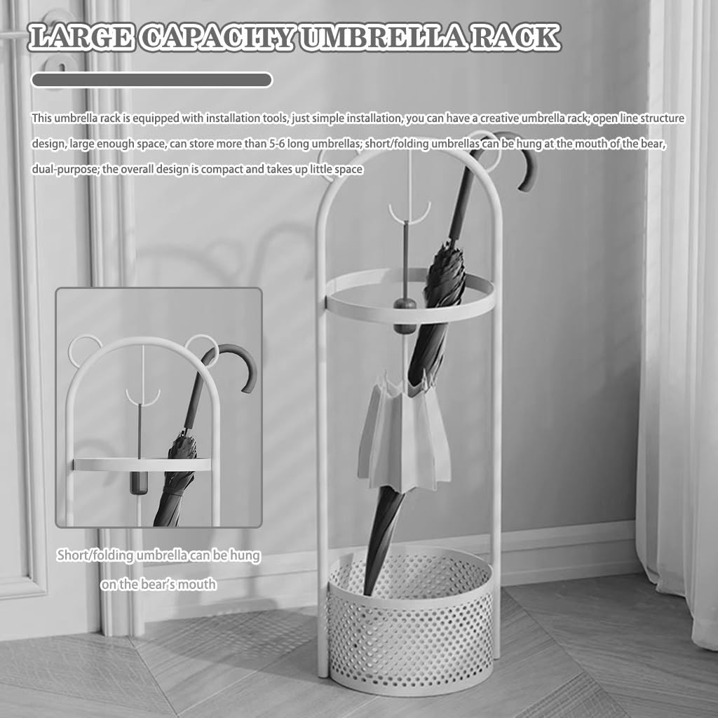 Parasol, Kosz parasolowy wysoki modny uśmiechnięty miś, wyjmowana taca ociekowa, prezent urodzinowy(Black)