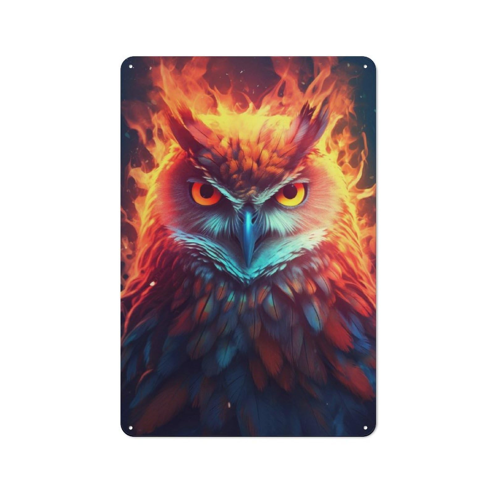 Junmoney Owl Flame Vintage Printed Metal Sign 30X20cm For Workshop Wall, A Decorative Gift For A Newly Furnished Workshop